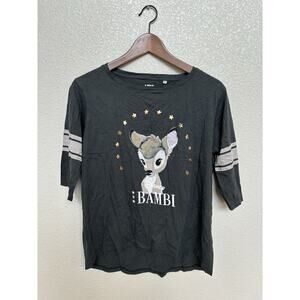 UNIQLO Disney Bambi womens tshirt small gray 3/4 sleeve disney parks relaxed